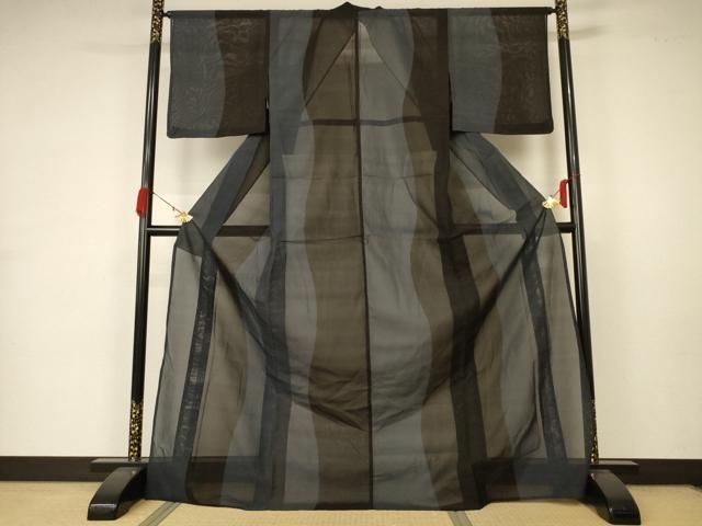 平和屋着物 夏物 本場大島紬 夏大島 よろけ縞 ロング丈 正絹 AABA6553jd