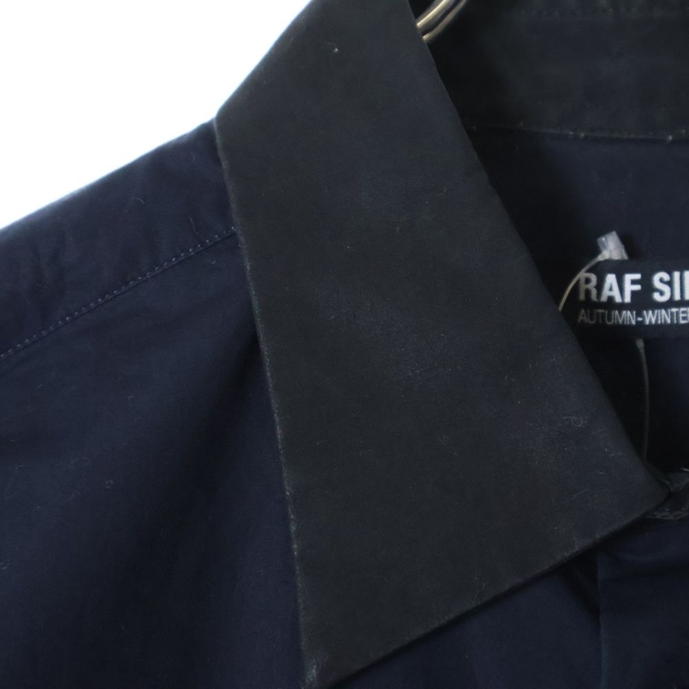 古着　RAF SIMONS　ラフシモンズ　シャツ　長袖　刺繍　ネイビー RAF SIMONS (ラフシモンズ) 22AW Bicolor Americano Shirt ロゴ
