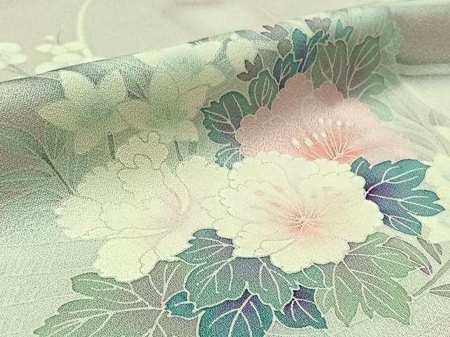 【訪問着】 扇面草花文・暈し染め・金銀彩・正絹❣️ 逸品✨No.1332 訪問着】 扇面草花文・暈し染め・金銀彩・正絹❣️ 逸品✨No