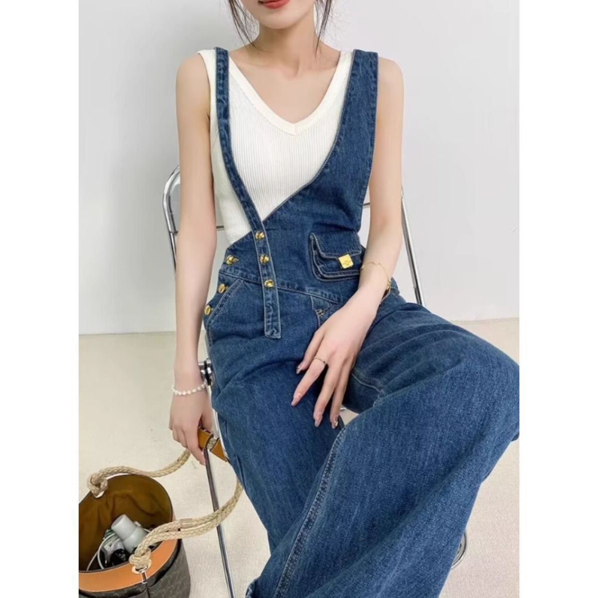 デニムサロペット オーバーオール ワンショルダー デニム パンツ
