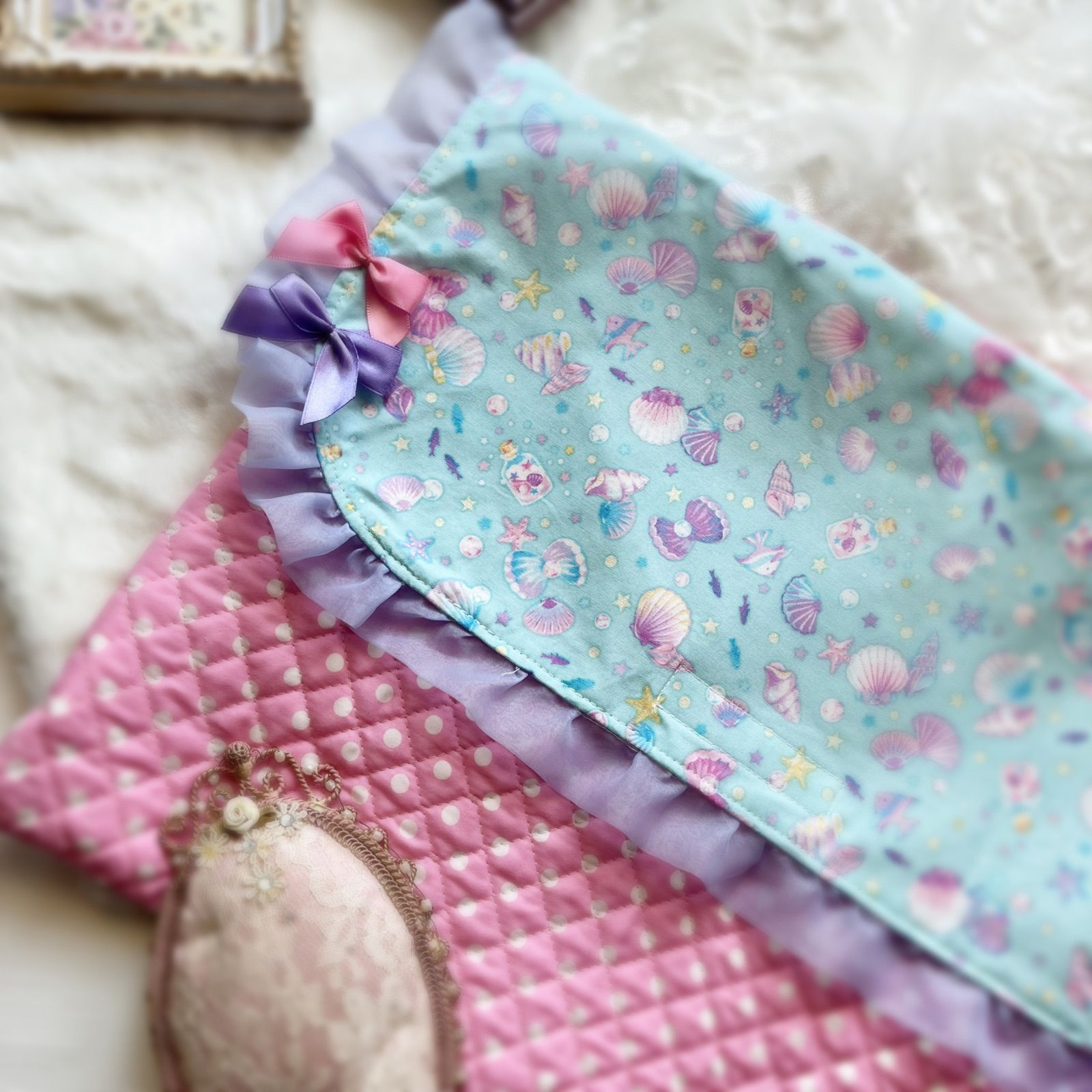 数量限定！かわいいがつまった.｡.:*防災頭巾カバー貝殻プリントの防災頭巾入れ/背もたれタイプ防災頭巾袋小学校入学ずきん女の子/持ち手付き防災頭巾カバーキルティング/ピンクブルー