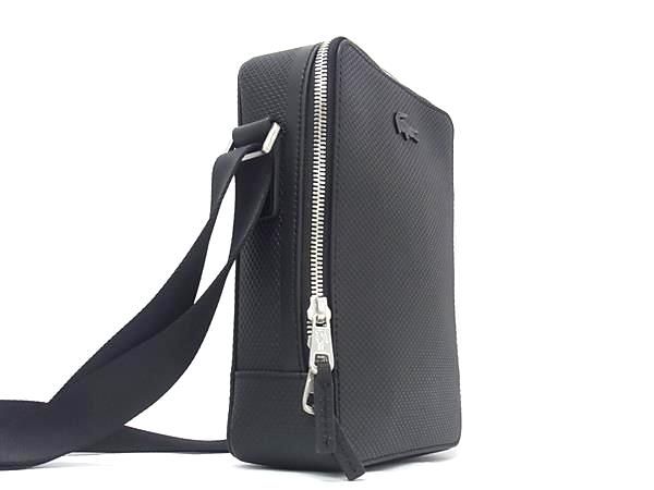 ♥ LACOSTE ラコステ HANTACO バーティカルカメラバッグ レザー クロスボディ ショルダーバッグ ブラック系 FP5816