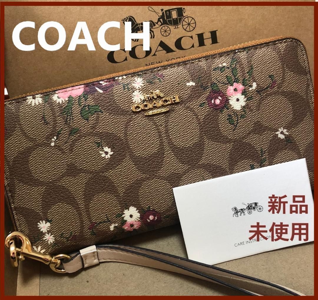 COACH コーチ 新品 カーキ 長財布 レディース 小物 花柄 茶 財布 88