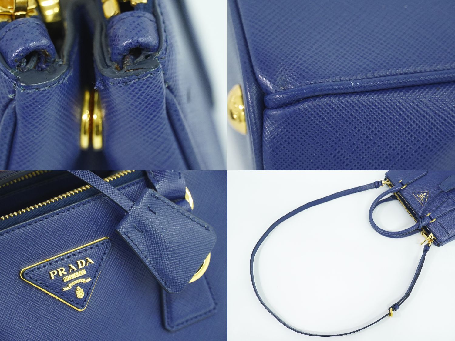 本物 プラダ PRADA サフィアーノ レザー 2WAY ショルダーバッグ ハンドバッグ ポシェット ブルー Saffiano バッグ 中古 本物 プラダ PRADA サフィアーノ レザー 2WAY ショルダーバッグ