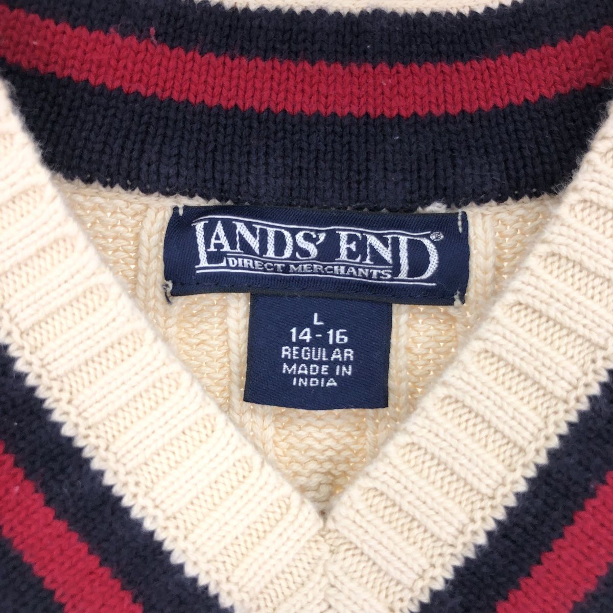 VINTAGE - vintageヴィンテージ昭和レトロ古着ケーブル編みチルデンニット 古着 90年代 LANDS´END ケーブル編み Vネック チルデンニット