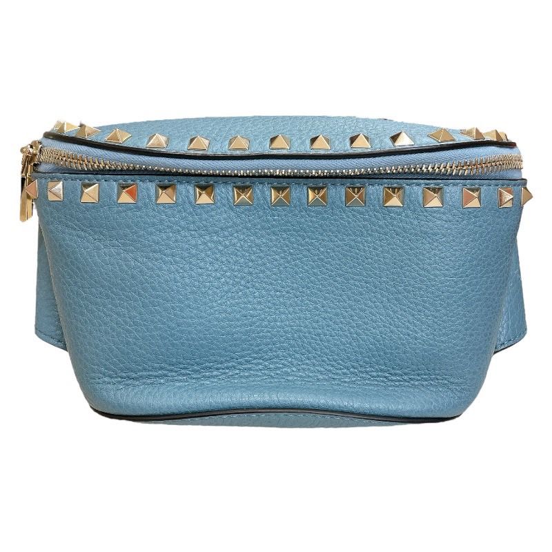 ヴァレンティノ VALENTINO ロックスタッズベルトバッグ ライトブルー ゴールド金具 レザー メンズ ボディバッグ