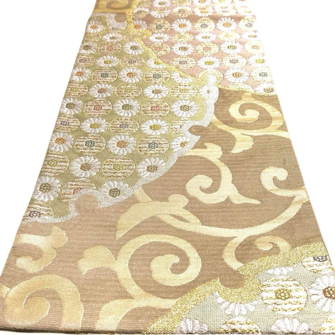 未着用 袋帯 唐草 雪輪 菊花模様 金糸 着物 103b p - メルカリ