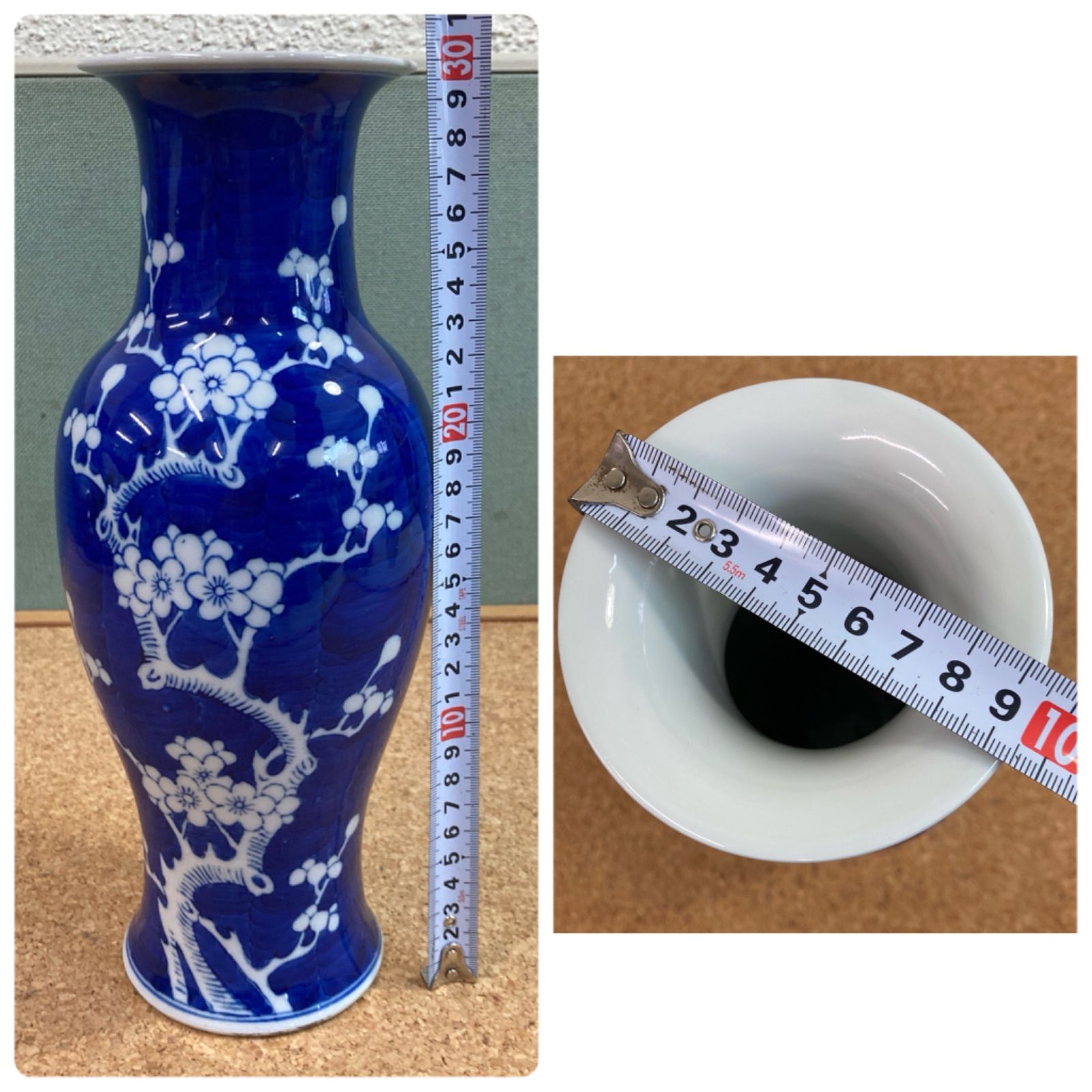文革期 中国景徳鎮製 手描花瓶 古染付 氷梅花瓶 飾瓶 花器 花入