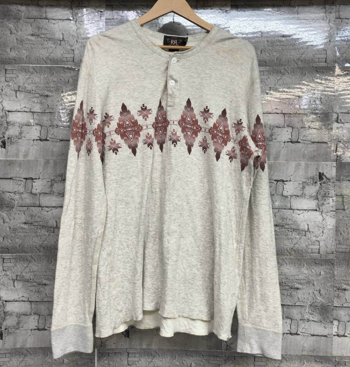 RRL RALPH LAUREN ダブルアールエル ラルフローレン HENLYNECK NATIVE TEE SHIRTS ヘンリーネック 長袖Tシャツ サイズL ネイティブ柄