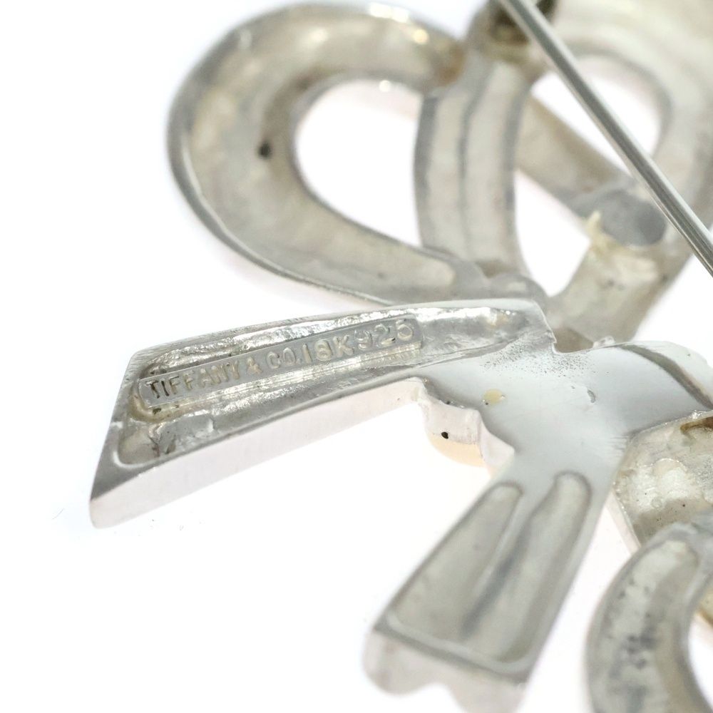 TIFFANY-Co ティファニー リボンモチーフ ブローチ バッジ シルバー×ゴールド