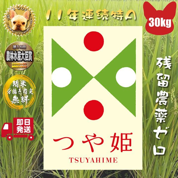 令和4年 山形県産 つや姫 玄米 30kg 1等 残留農薬ゼロ 新米 精米無料