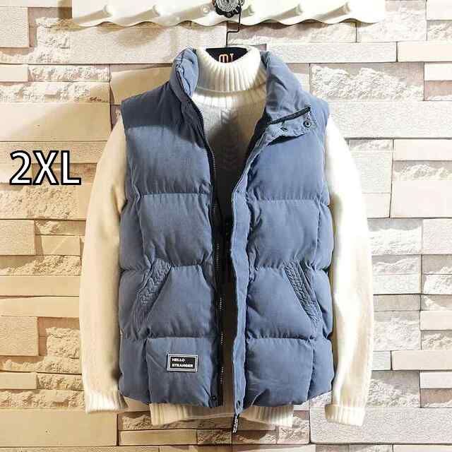 [2XL] メンズ ファッション 服 男性用 オシャレ シンプル 大人 かっこいい 大きいサイズ ストリート 紳士服 秋冬 スタンドカラー コットンベスト ノースリーブベスト カジュアル ベスト ジャ