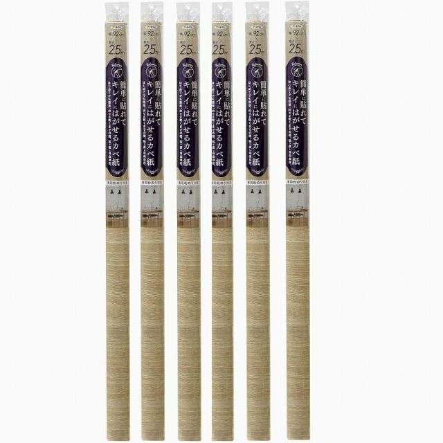 アサヒペン 簡単に貼れてキレイにはがせるカベ紙 ９２ＣＭＸ２．５Ｍ ＫＨ−２０２ オーク 6本セット