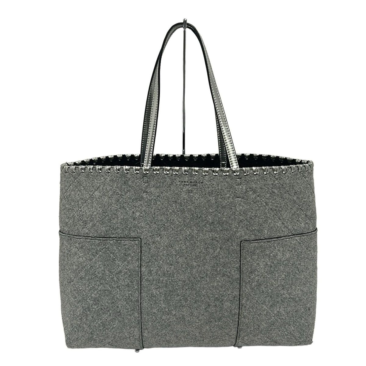 TORY BURCH(トリーバーチ) トートバッグ ブロックT グレー×シルバー 