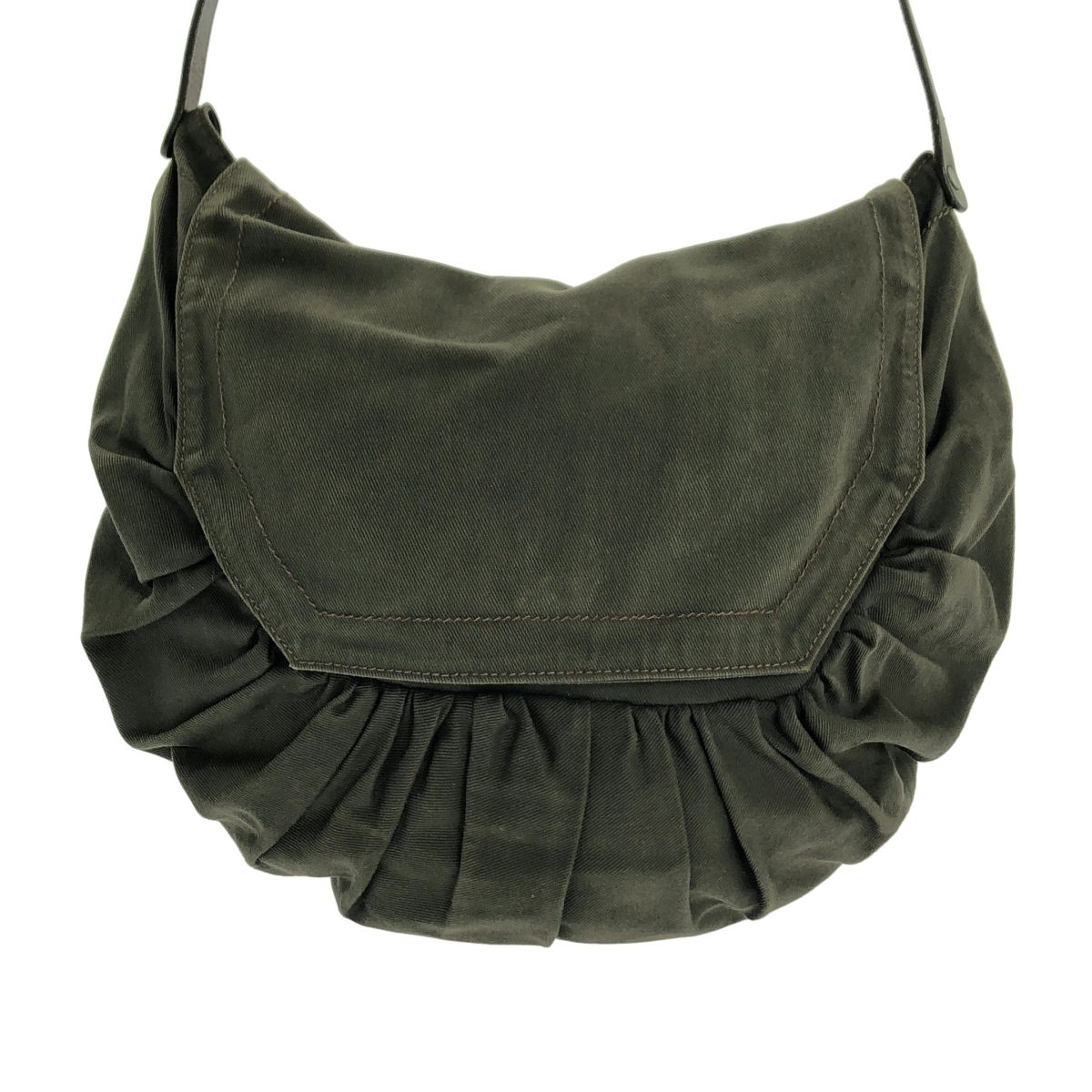 DRIES VAN NOTEN ドリスヴァンノッテン レザー ギャザー キャンバス ショルダーバッグ カーキ系 レディース DECORATOM_COM_BR