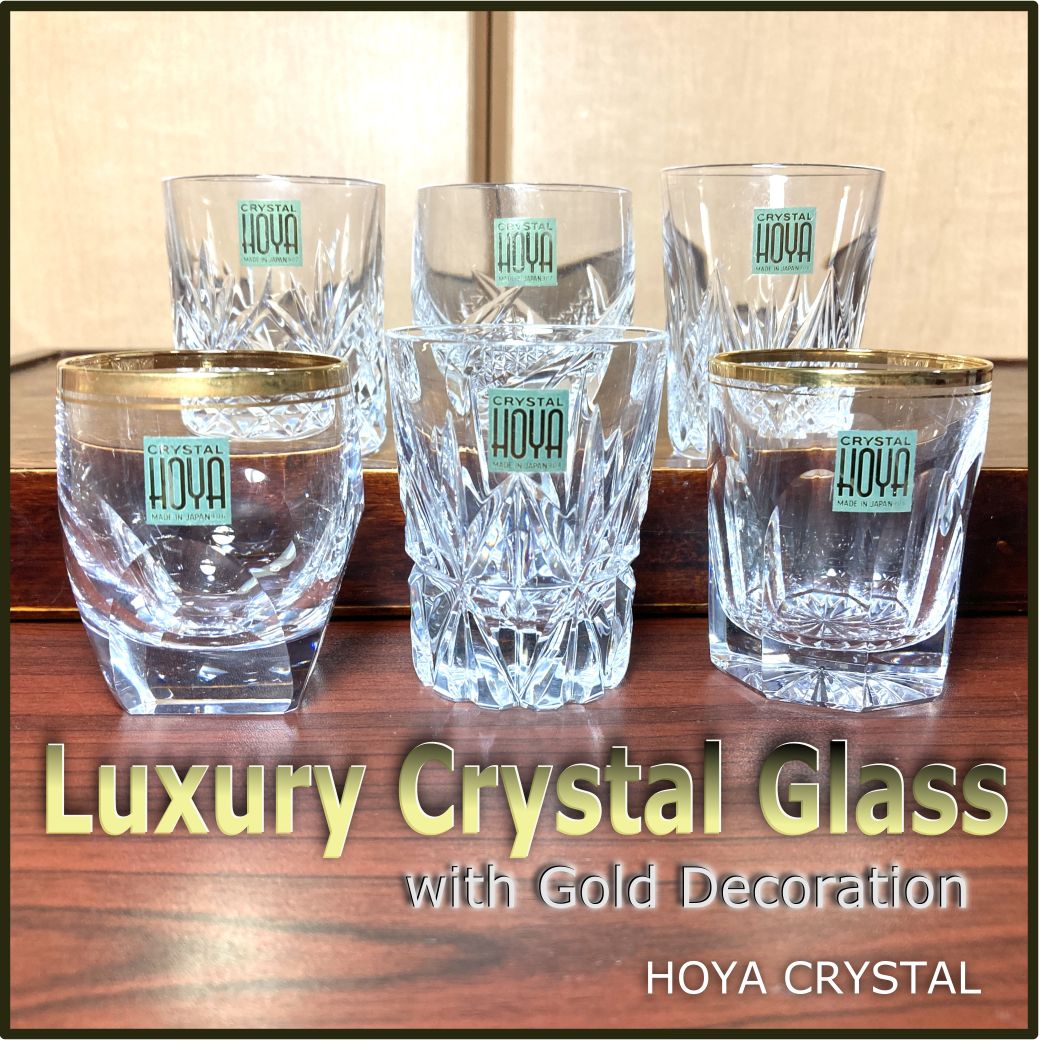 HOYA クリスタルショット グラス 6客 ハンディカット 金彩 保谷ガラス ショットグラス ホーヤ Premium Crystal Glass Luxury Crystal Glass with G decoration.