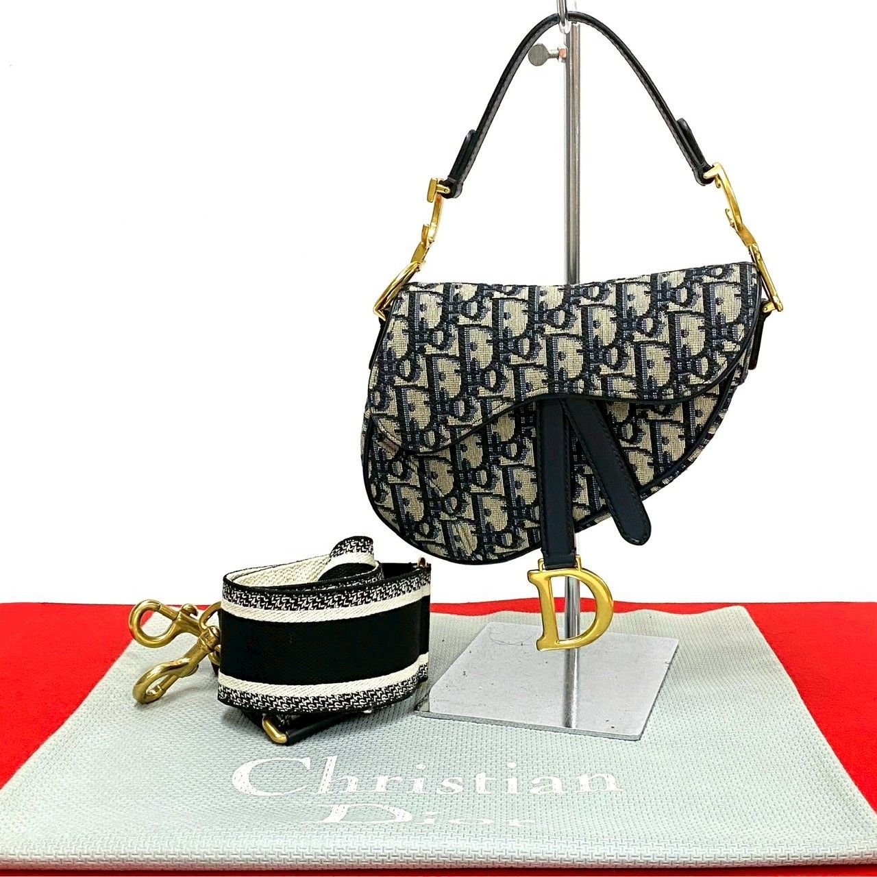 Christian Dior ディオール サドルバッグ オブリーク トロッター レザー 2way ショルダーバッグ ハンドバック ネイビー 10858