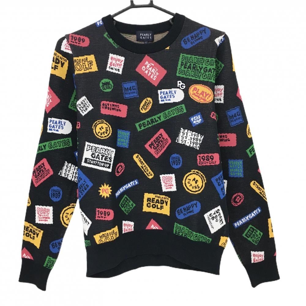 パーリーゲイツ セーター ネイビー×マルチカラー 総柄 UVカット ニット レディース 1 M ゴルフウェア PEARLY GATES