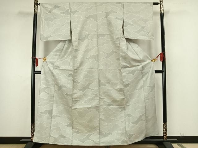 平和屋着物▽お召 単衣 刺繍 舞葉文 正絹 逸品 AAAZ1693fy