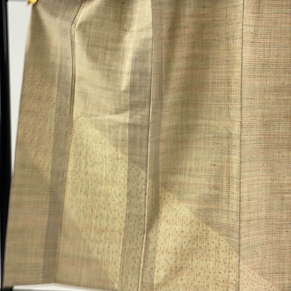 付下げ 身丈156cm 裄丈64.5cm M 単衣 紬地 十字絣 縞 ベージュ 正絹 美  