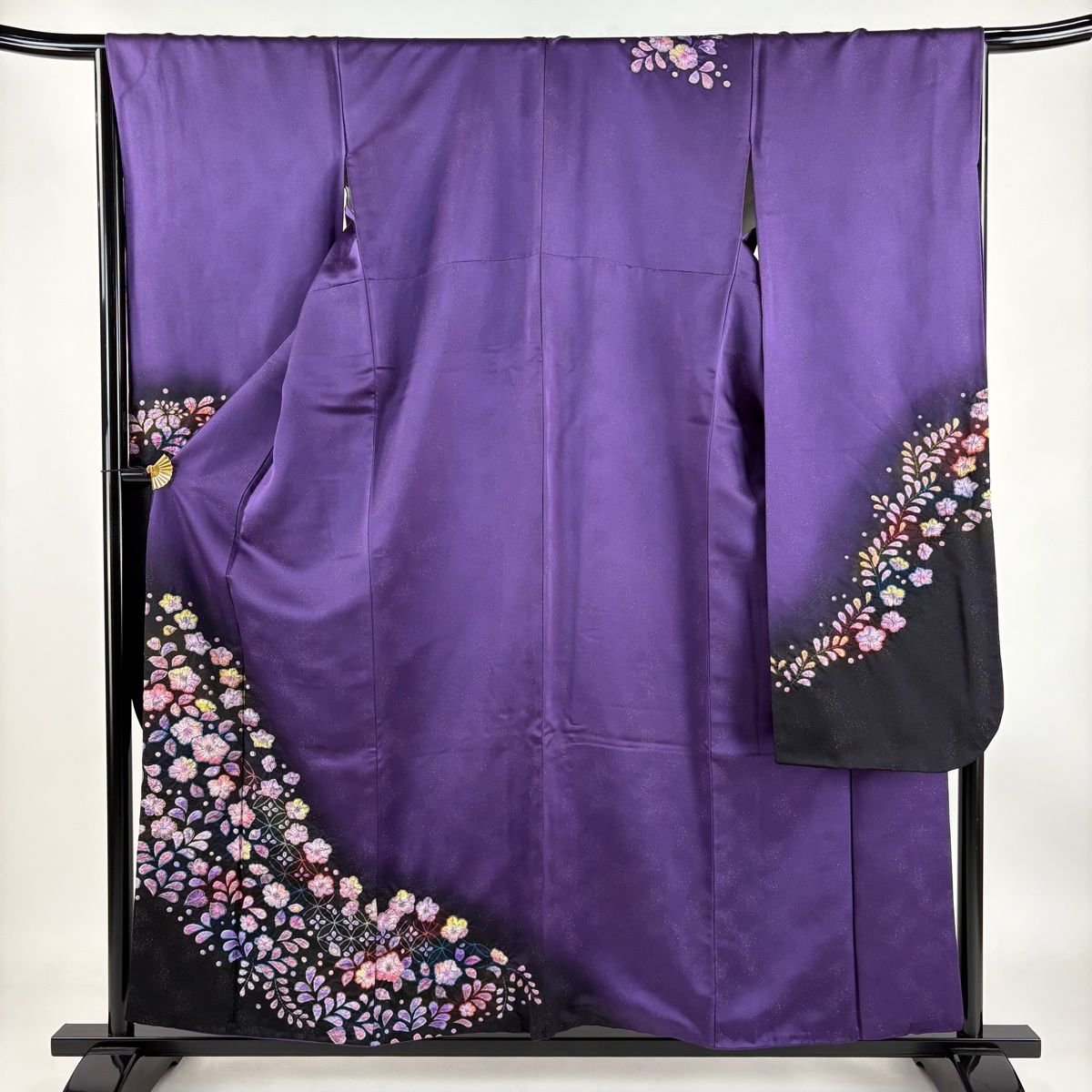 訪問着 身丈158cm 裄丈68cm L 袷 落款 藤 金彩 ぼかし 紫 正絹 秀品 【中古】