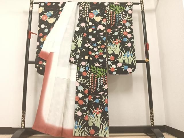 平和屋着物□長襦袢 無双仕立て 御所車檜扇花地紋 暈し染め 正絹