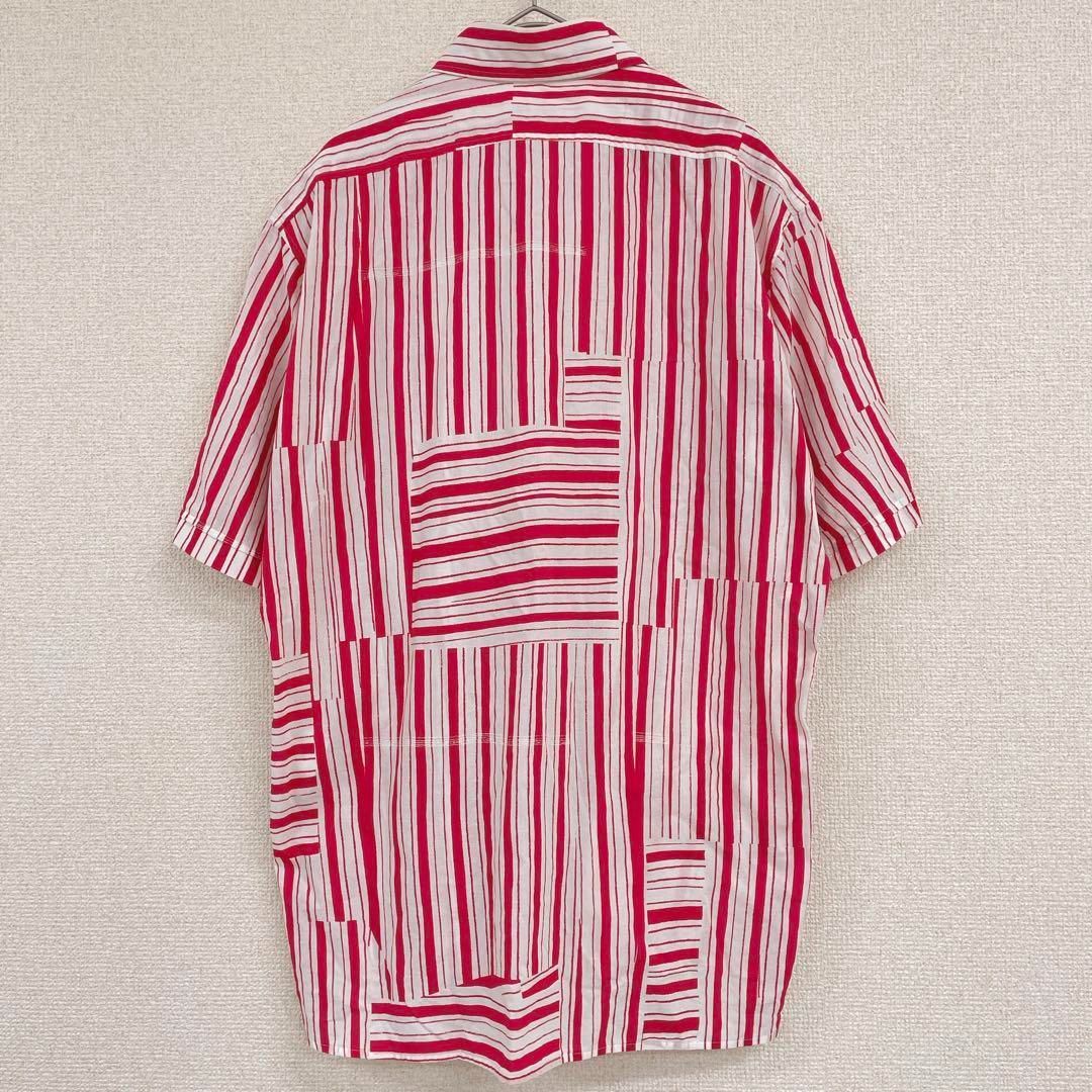 DRIES VAN NOTEN ドリスヴァンノッテン ライカ期 ストライプ シャツ 半袖 スリット コットン 赤 メンズ 48