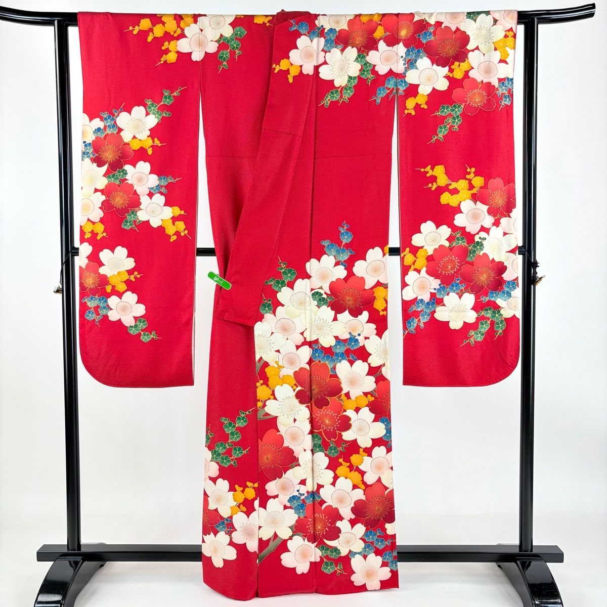 振袖 身丈162cm 裄丈65cm M 袷 落款 桜 枝梅 銀通し 金糸 赤