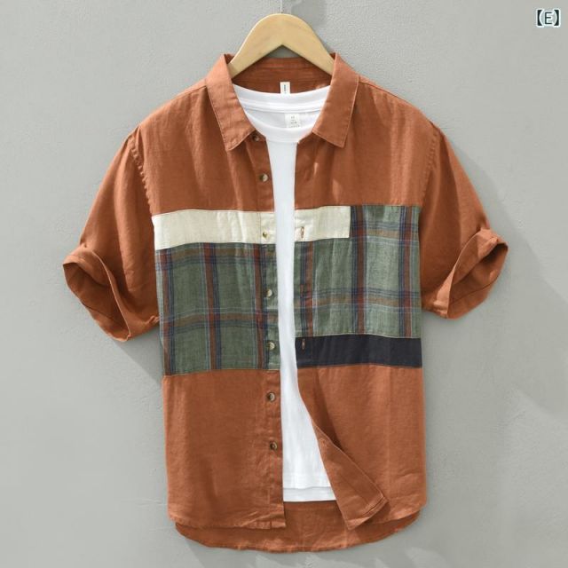 立体的な 種類44 - XXL|H - 2526 ホワイト メンズ ファッション 服 男性用 オシャレ シンプル 大人 かっこいい 大きいサイズ ストリート 紳士服 夏 プリント リネンシャツ 半袖 カジュアル 通気性 コットンリネン 生地 半袖 シャツ ファイナルセール開催中！