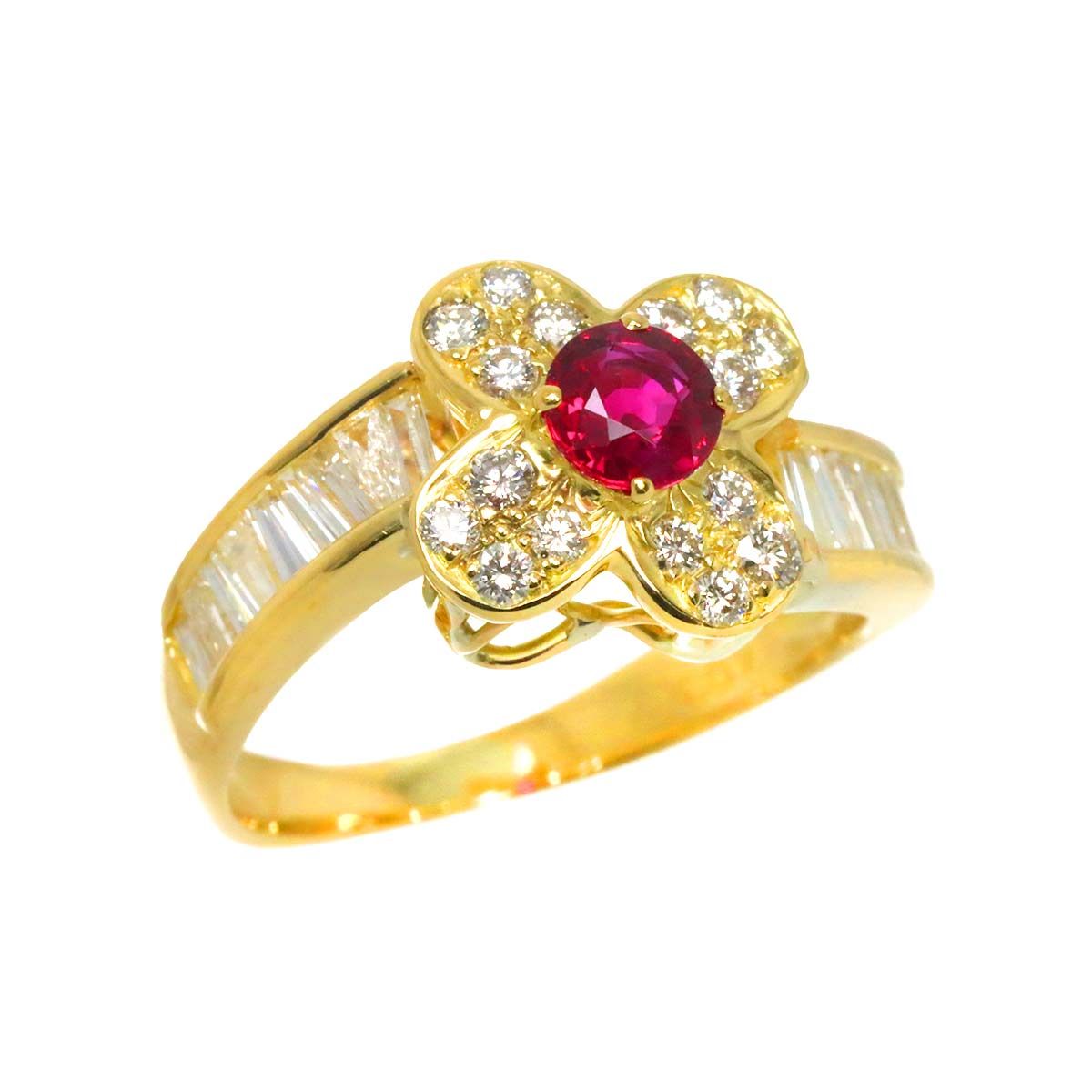 リング 12号 ルビー 0.403ct ダイヤ 1.02ct K18 YG イエローゴールド  