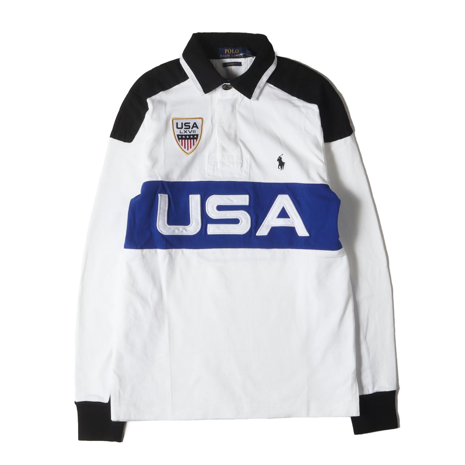 新品 POLO Ralph Lauren ポロ ラルフローレン サイズ:XS USAモデル ラガーシャツ (CUSTOM FIT) ホワイト ブルー ブラック トップス カットソー【メンズ】