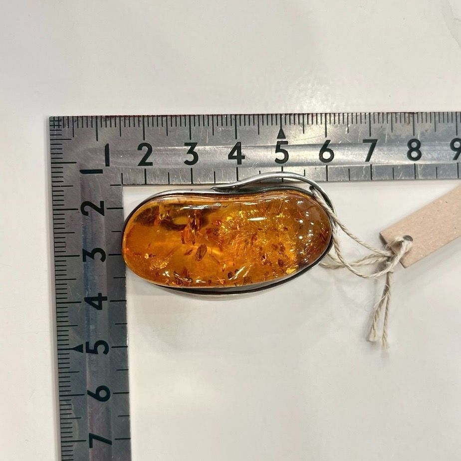 シルバーブローチ 琥珀 シルバー 大粒 カボションカット アンバー