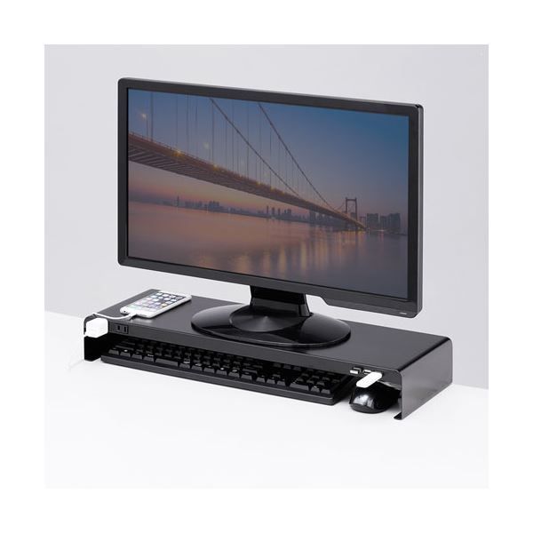 サンワサプライ 電源タップ USBポート付き机上ラック W600×D200 ブラック MR-LC202BKN