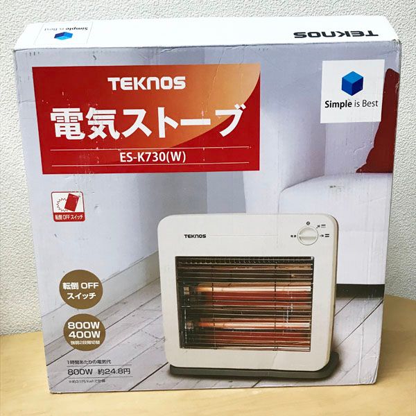 TEKNOS/テクノス 【未使用品】石英管電気ストーブ 補助暖房 強弱 切替式 電気ストーブ 800W ホワイト ES-K730(W)