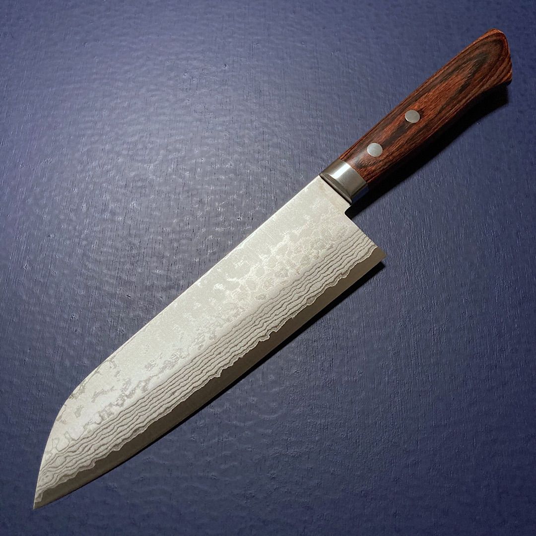 訓平作 三徳 万能包丁 V金10号 マホガニー柄 積層ダマスカス 彩