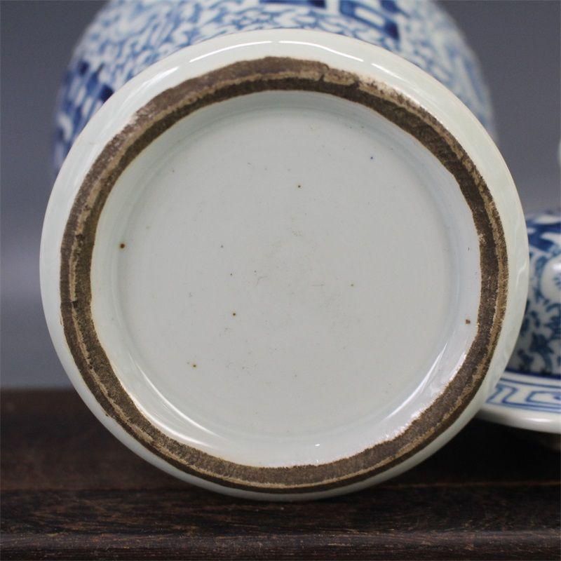 清青花双喜纏枝紋将軍蓋缶 景徳鎮 陶磁器 装飾品 現代工芸品