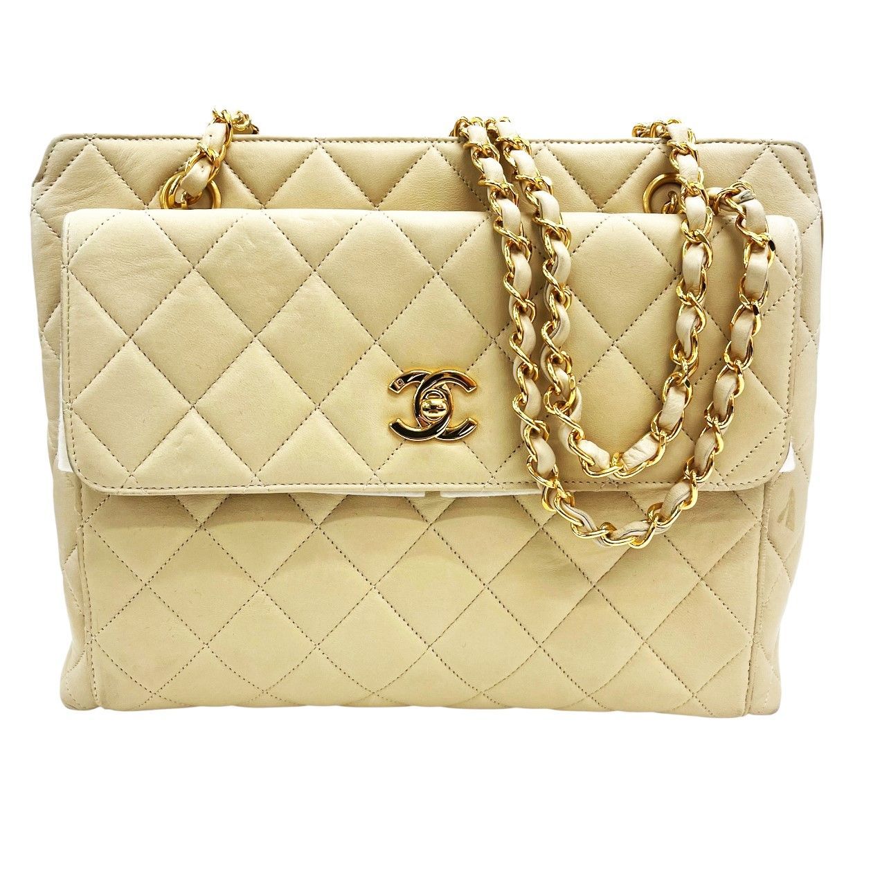 CHANEL シャネル マトラッセ チェーントート ラムスキン ベージュ 
