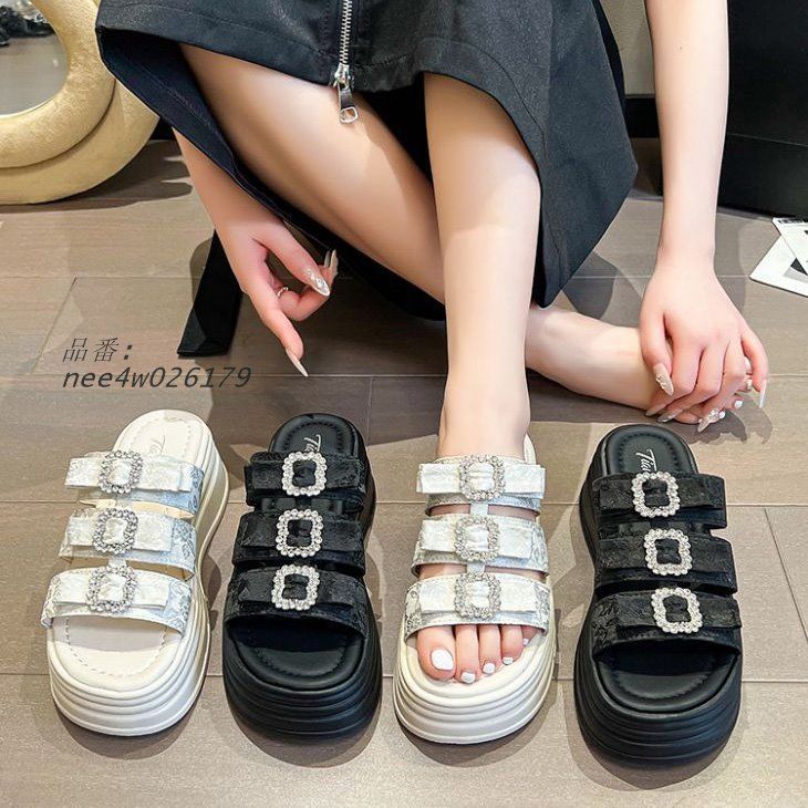 ビジュー 厚底サンダル レディース ストラップ スポサン 靴 韓国 送料無料 スポーツ 宅込 T95G128