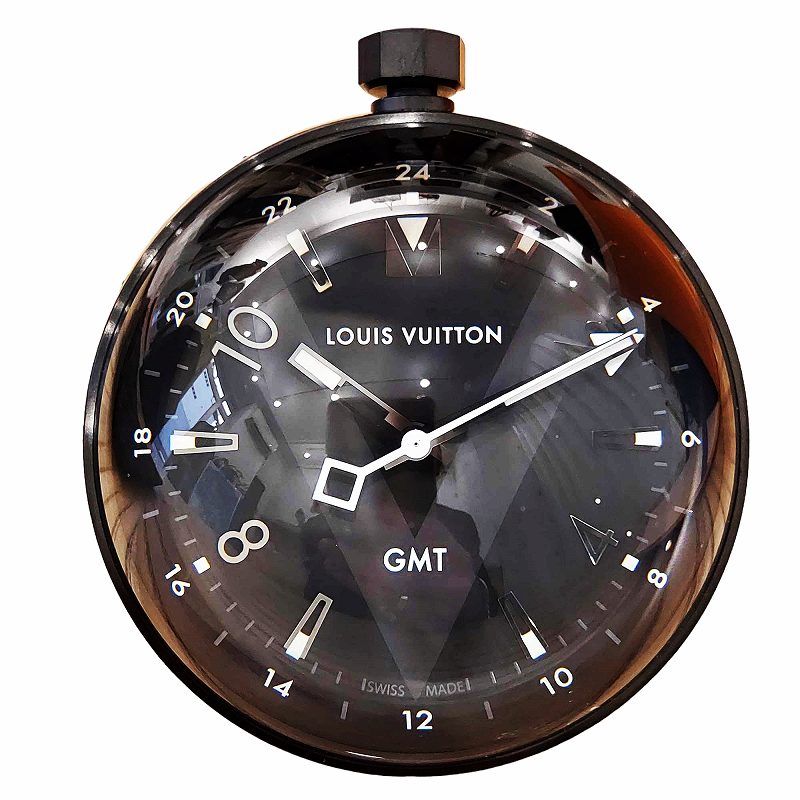 ルイヴィトン LOUIS VUITTON Q1Q000 タンブール GMT テーブルクロック 置き時計 クォーツ 稼働品 黒 オールブラック