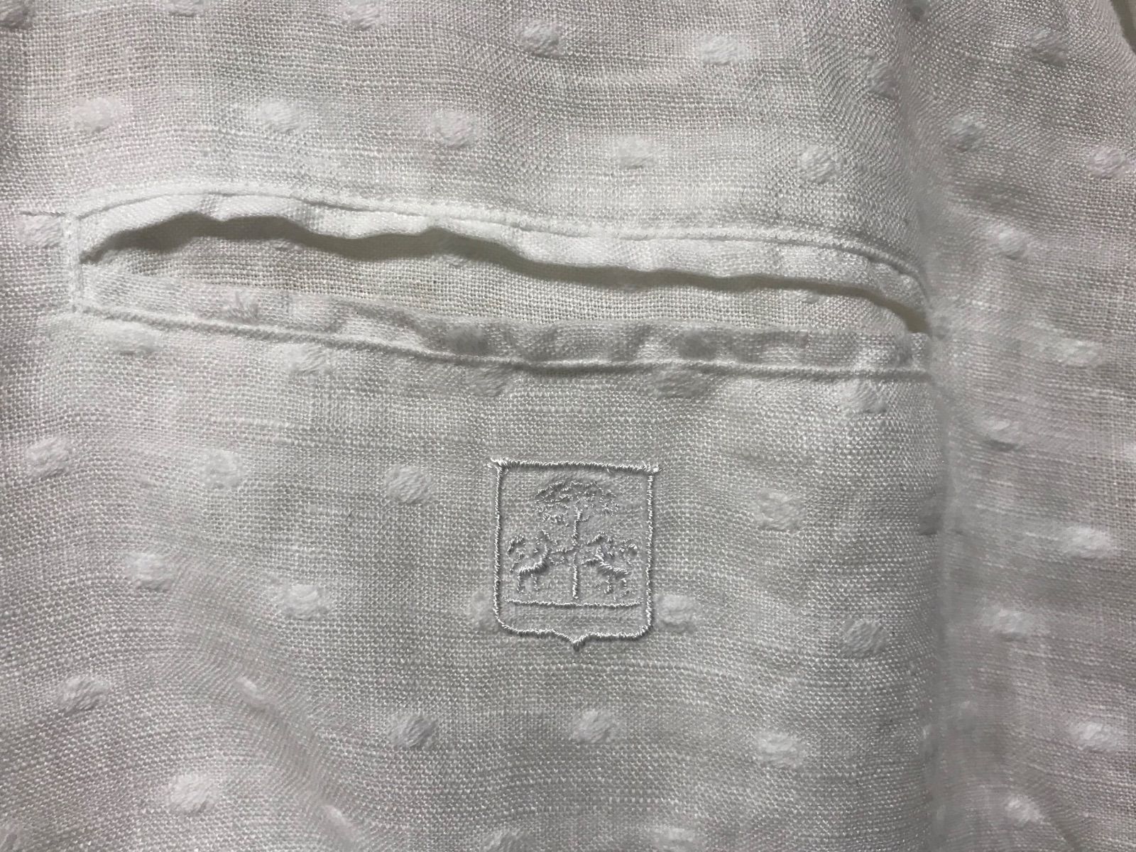 本物コルネリアーニCORNELIANIリネン麻コットン刺繍水玉半袖シャツメンズサーフアメカジミリタリーストリートスケーターワークビジネススーツモードゴルフドレス白ホワイトXLイタリア製43|17