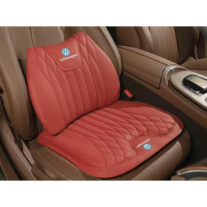 ◆フォルクスワーゲン◆レッド◆シートクッション 車用 シートカバー ナッパ レザー 腰当て 滑り止め 弾性 座布団1点 腰クッション1点 aace