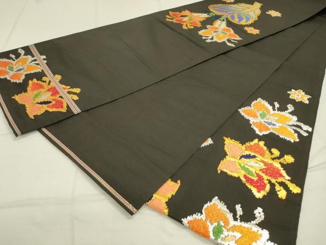 平和屋着物○龍村平蔵製 六通柄 本袋帯 モール一房文 黒地 金