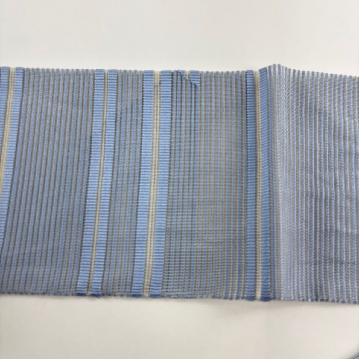 名古屋帯 秀品 夏帯 絽 八寸名古屋帯 縞模様 幾何学模様 青灰色