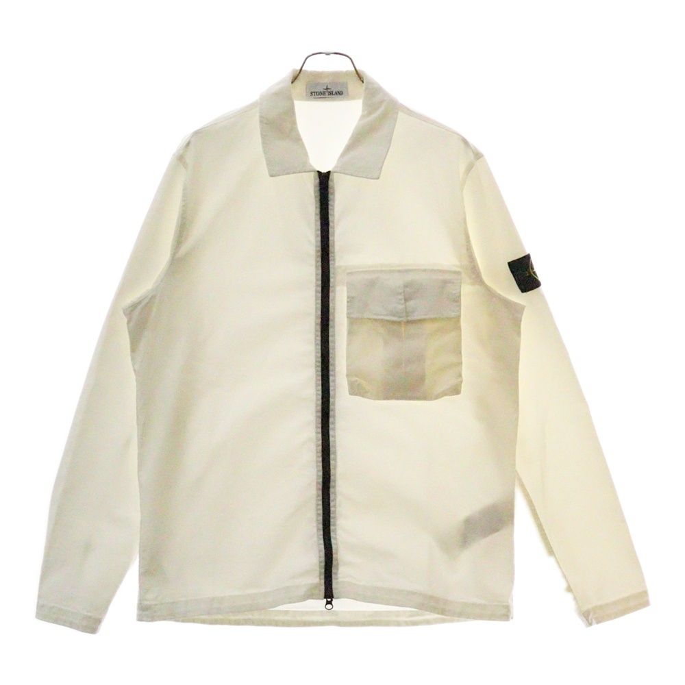 STONE ISLAND ストーンアイランド アームロゴワッペン フロントポケット コットン ジップアップシャツジャケット ブルゾン ホワイト 781510304