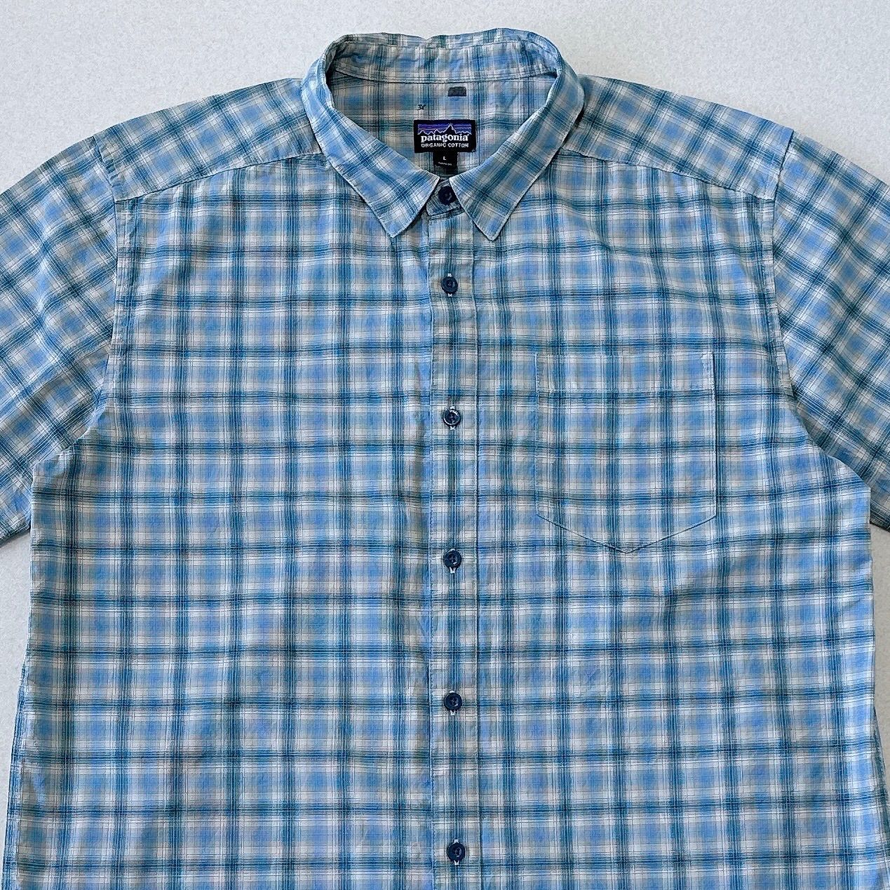 U*郎様 パタゴニア 半袖シャツ Lサイズ　Patagonia パタゴニア チェック柄 半袖シャツ ブルー T1592 C5 - メルカリ