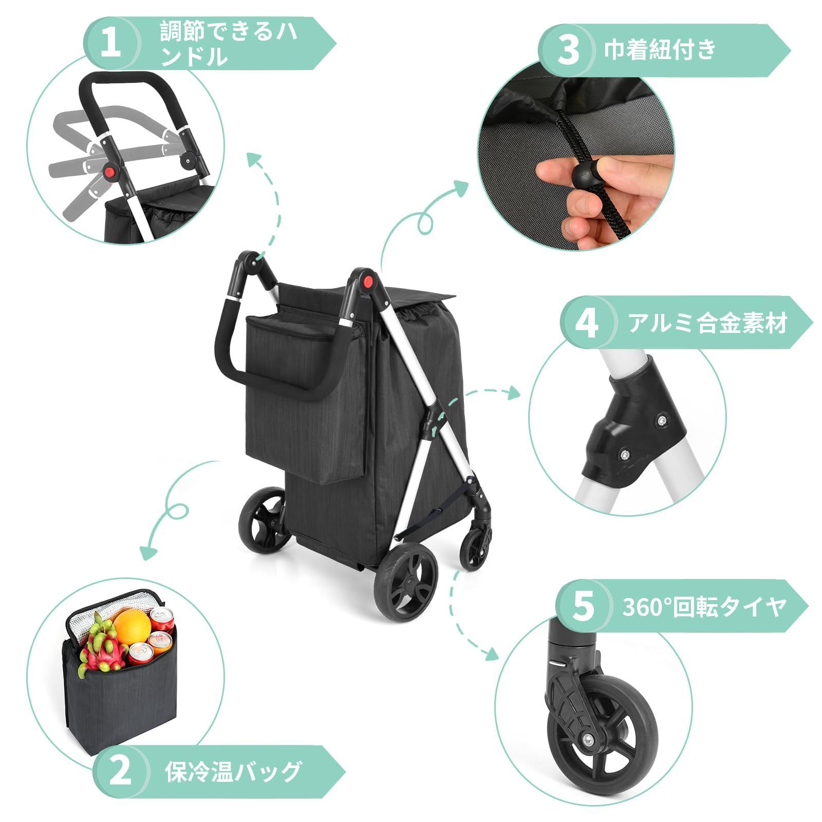 【新品】キャリー　ショッピングカート 70L 買い物カート 保冷 Amazon｜ショッピングカート 4輪 70L 買い物 カート 保冷 軽量