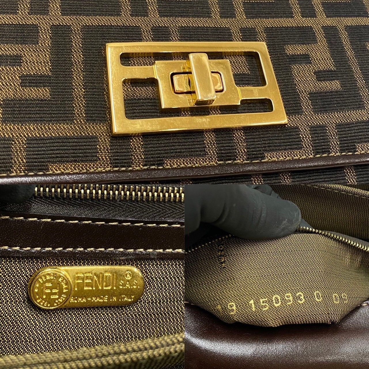 極 美品 FENDI フェンディ ズッカ 柄 FF ロゴ 金具 キャンバス レザー ミニ ハンドバッグ セミ ショルダーバッグ ブラウン 23901  - メルカリ