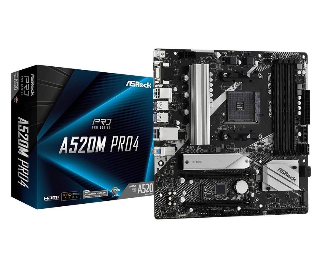 ASRock AMD Ryzen 4000|5000シリーズ Soket AM4 対応 A520チップセット搭載 Micro ATX マザーボード 正規代理店品 A520M Pro4 最大メモリ128GB対応