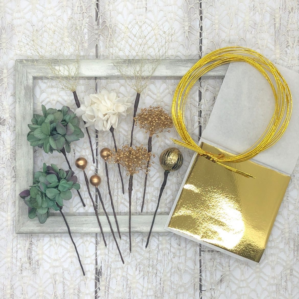 ナチュラルグリーン♡金箔付♡髪飾り ヘッドドレス 前撮り 成人式 卒業式