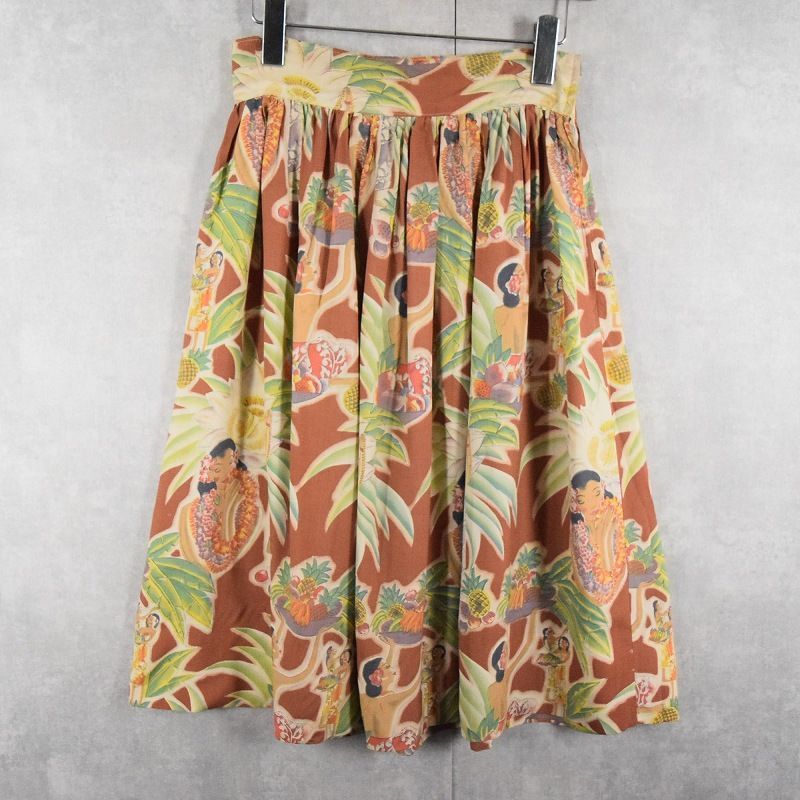 50〜60 s オールオーバーパターン レーヨンアロハスカート W27